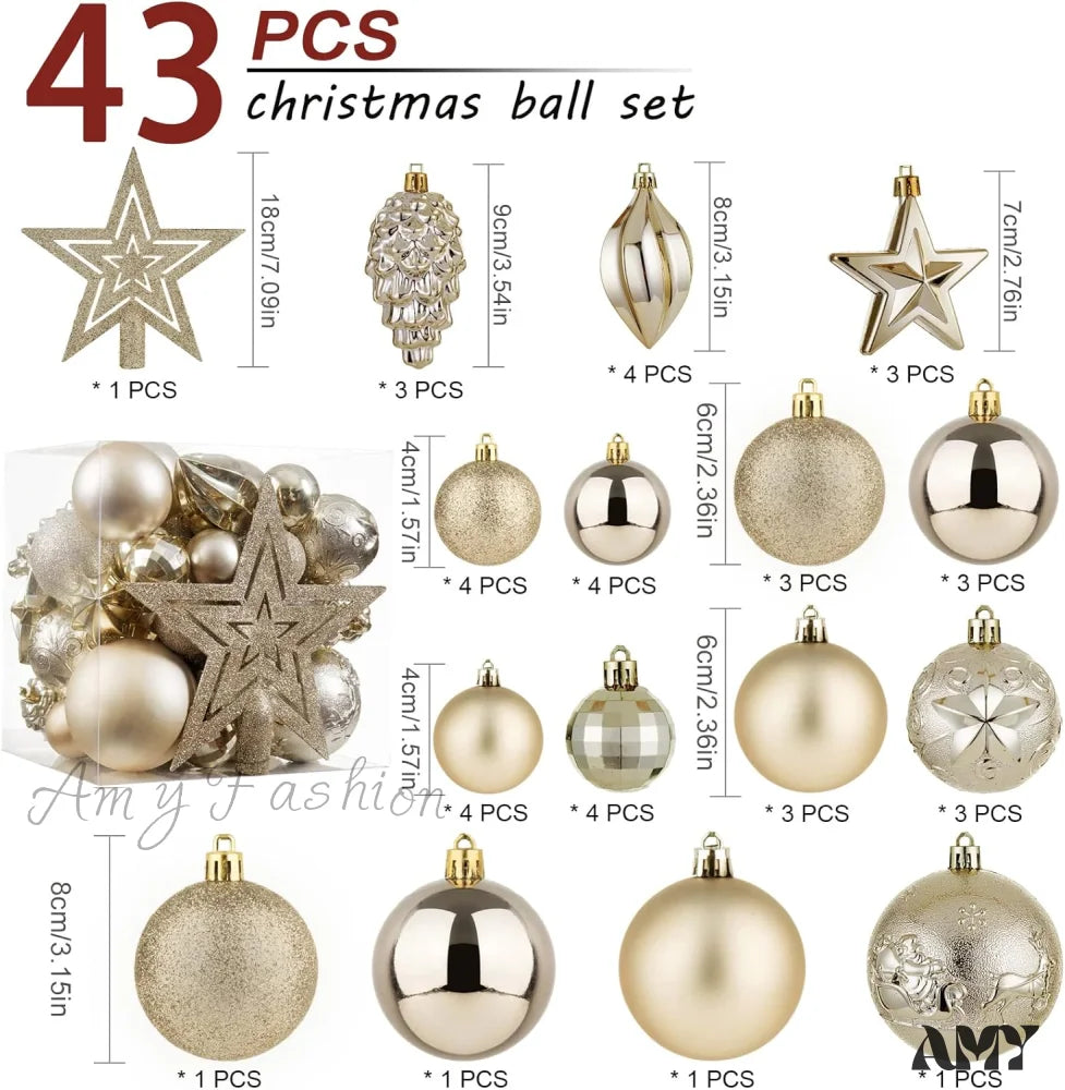 Champagne Shatterproof Christmas Ball Ornaments - Set Of 43 For Xmas Holiday Party And Home