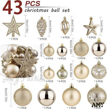 Champagne Shatterproof Christmas Ball Ornaments - Set Of 43 For Xmas Holiday Party And Home