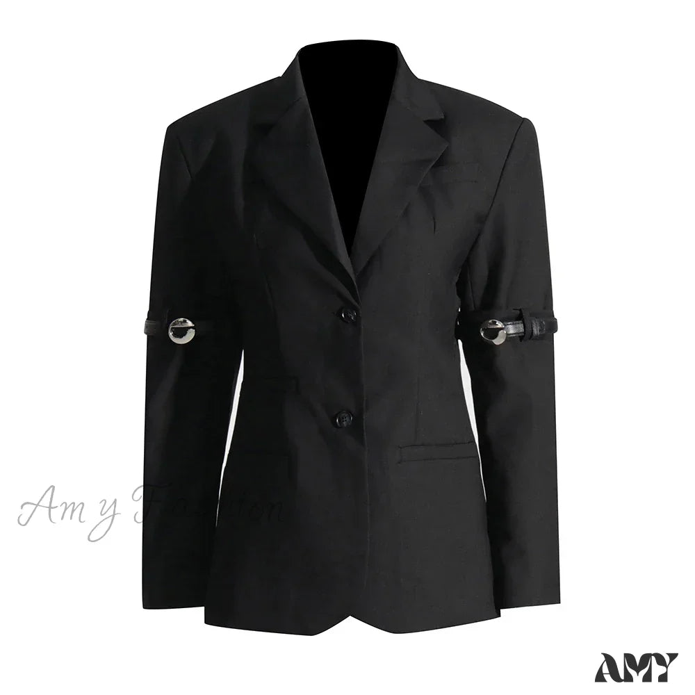 Chic Casual Solid Temperament Notched Collar Long Sleeve Button Patchwork Fashion Blazer Black / S