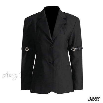 Chic Casual Solid Temperament Notched Collar Long Sleeve Button Patchwork Fashion Blazer Black / S