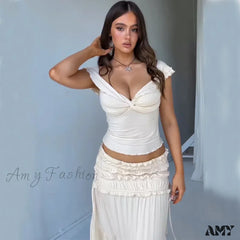 Chic Lettuce Trim Off Shoulder Short Sleeve Twist Knot Front Solid Color Crop Top