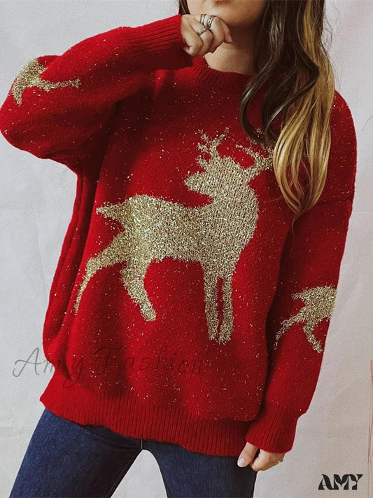 Chic O-Neck Long Sleeve Knitted Christmas Sweater