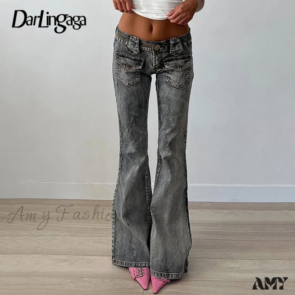 Chic Slim Elegant Vintage Distressed Stylish Modern Flared Trendy Comfortable Jean Grey / S