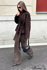 Chic Suede Long Sleeve Jacket Coat
