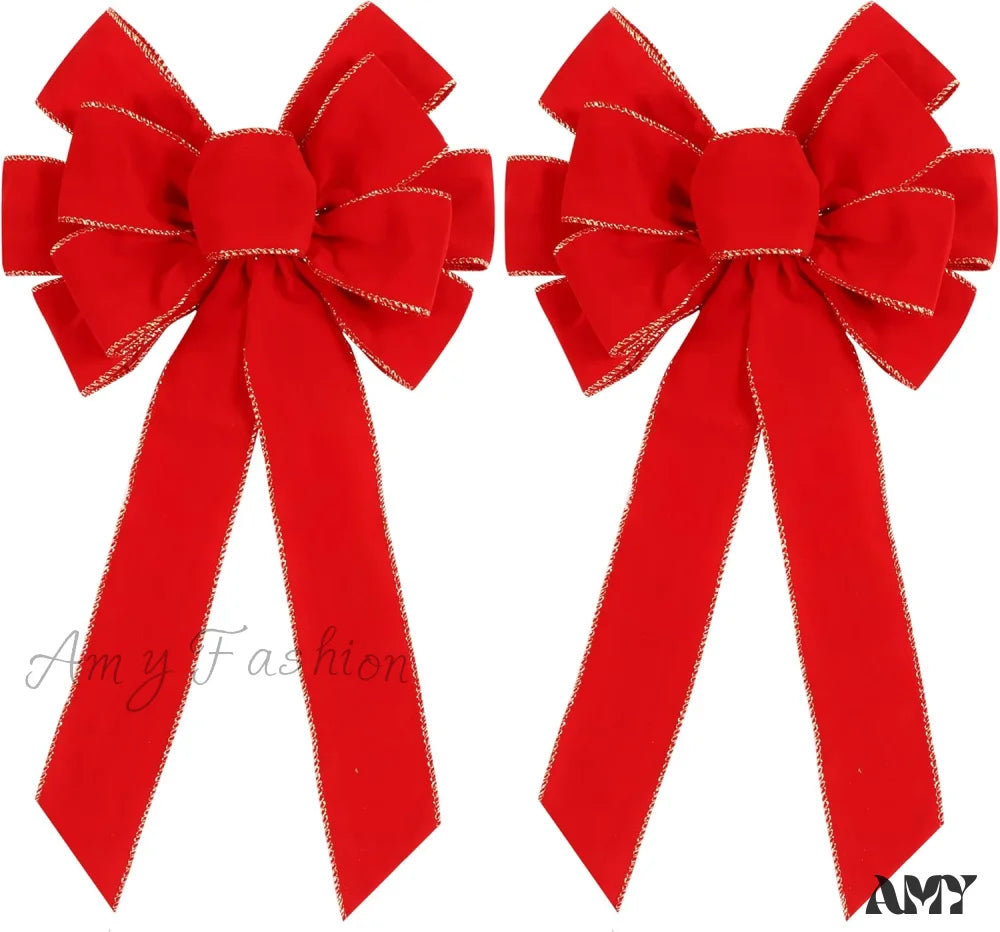 Christmas Bow Outdoor Decorations - Set Of 2 Red