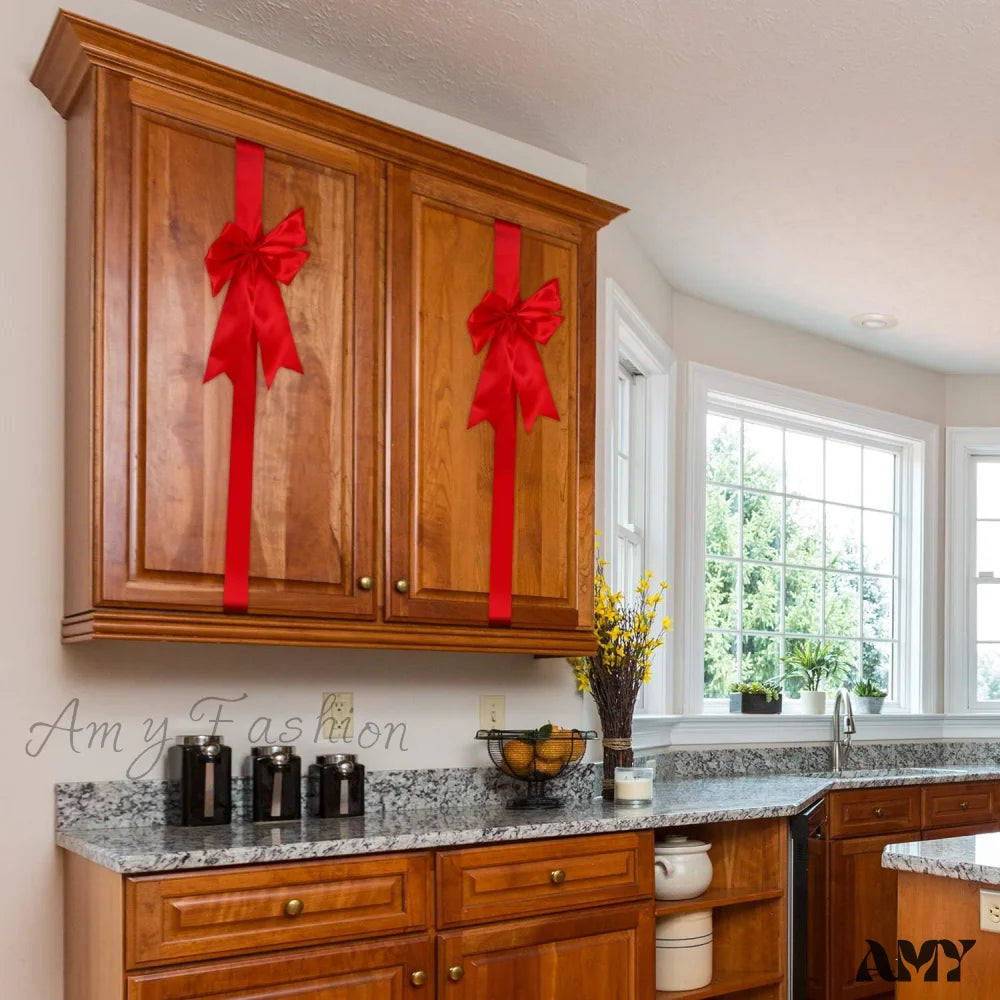 Christmas Cabinet Festive Door Ribbons - Red