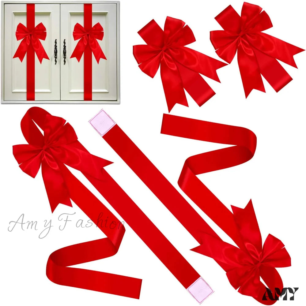 Christmas Cabinet Festive Door Ribbons - Red