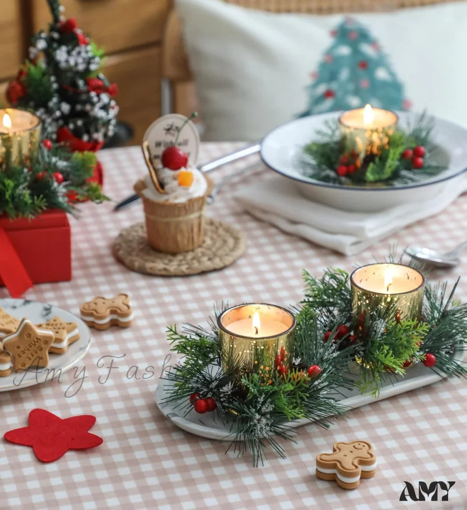 Christmas Candle Ring With Votive - Gold