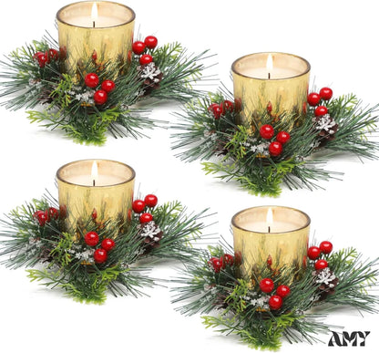 Christmas Candle Ring With Votive - Gold