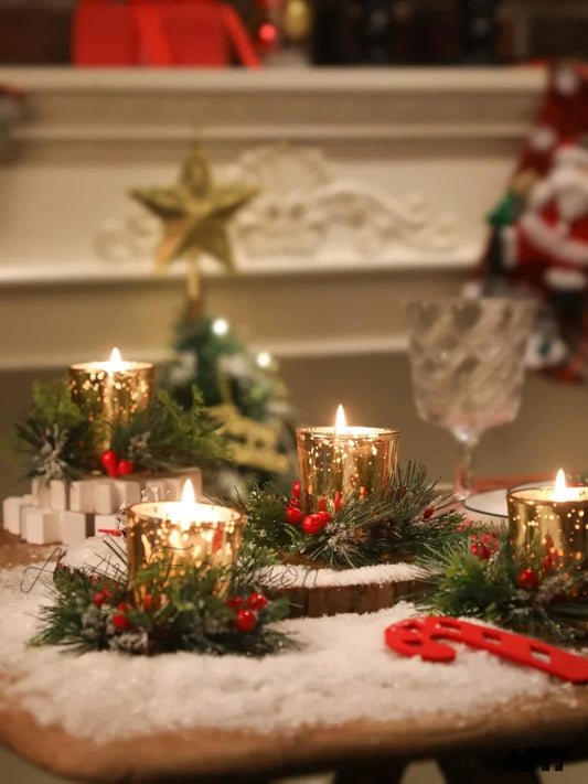 Christmas Candle Ring With Votive - Gold