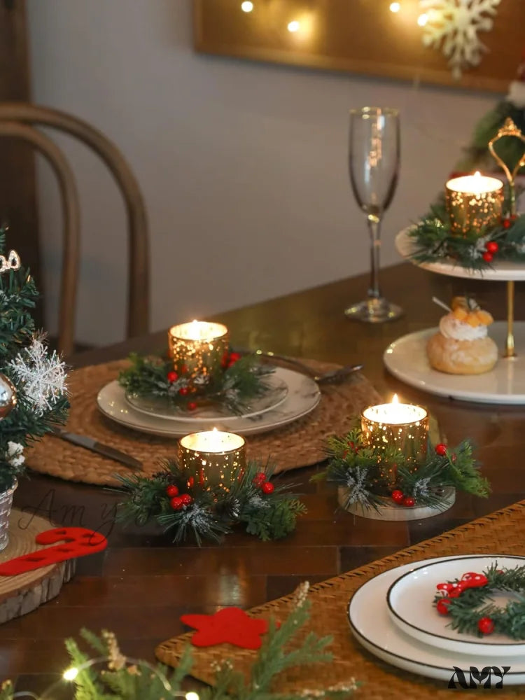 Christmas Candle Ring With Votive - Gold