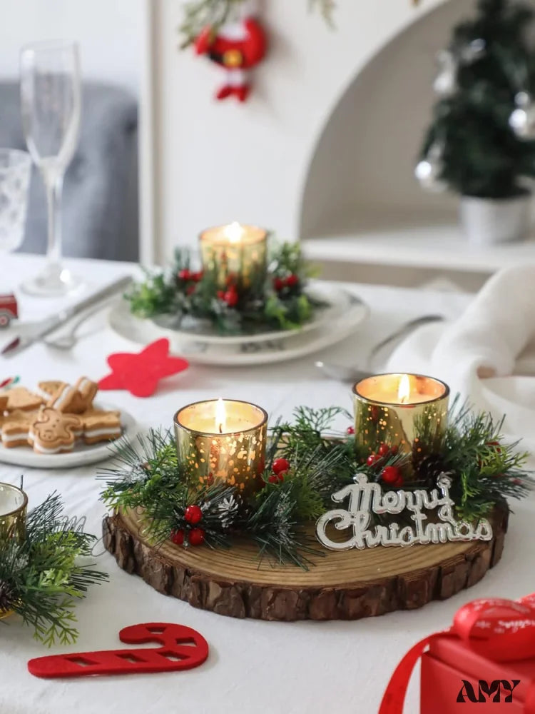 Christmas Candle Ring With Votive - Gold