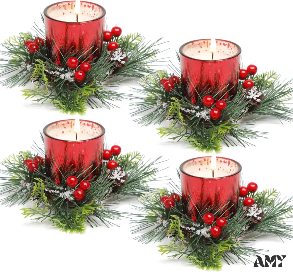 Christmas Candle Ring With Votive - Gold Red