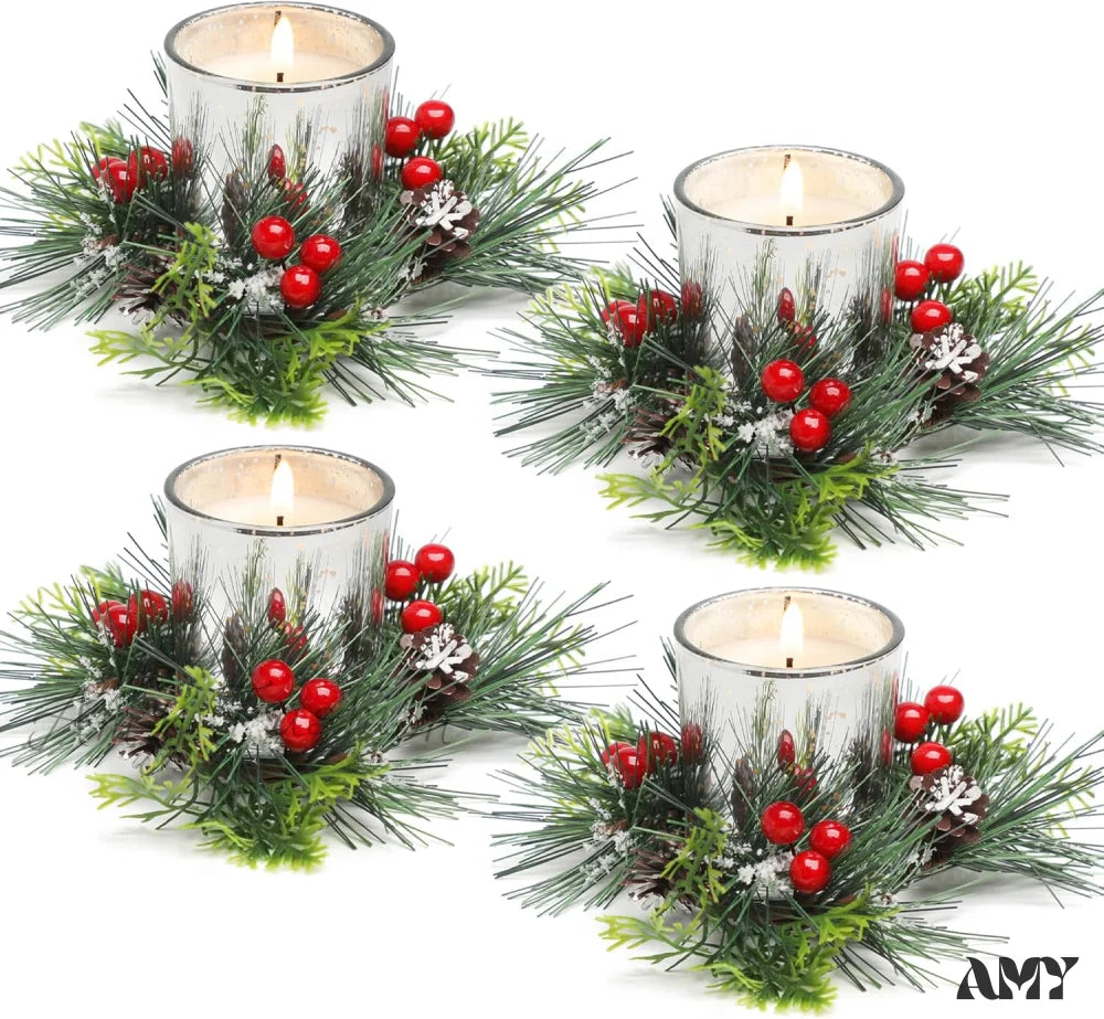 Christmas Candle Ring With Votive - Gold Silver