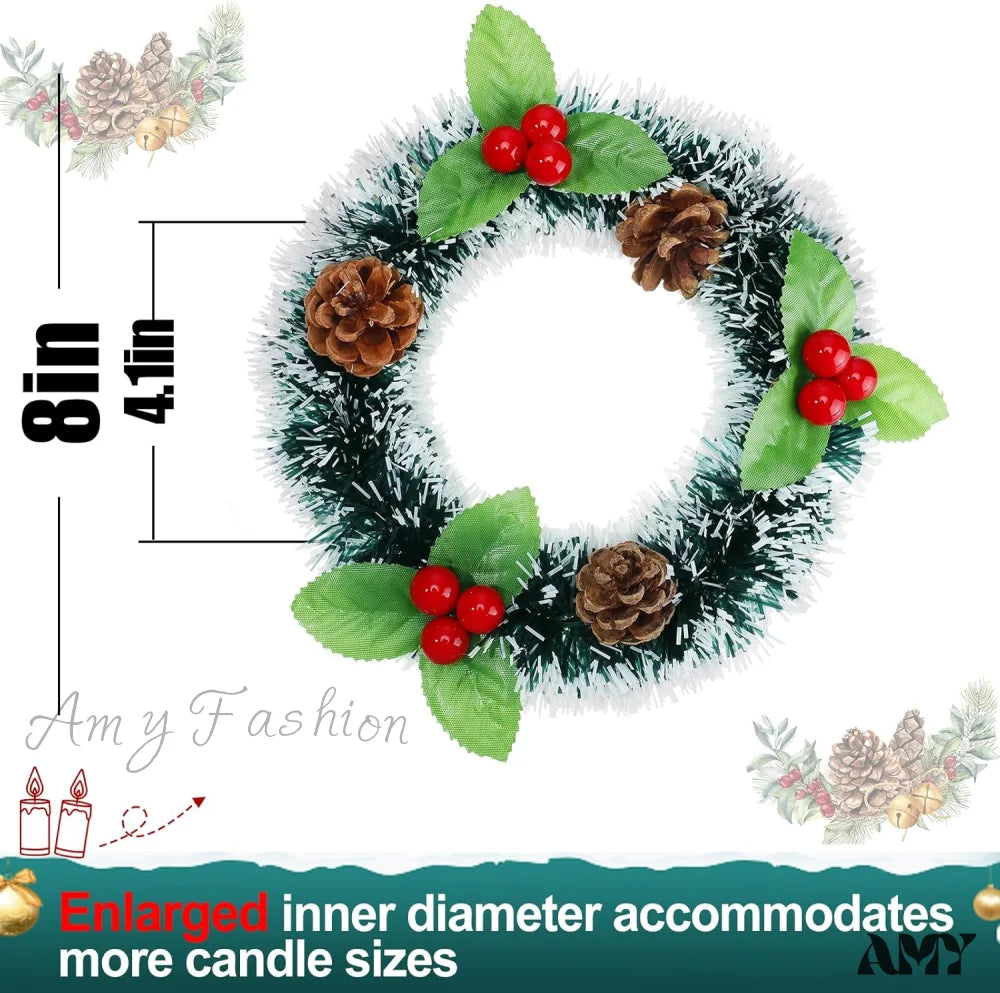 Christmas Candle Rings With Pine Cones And Berries - Set Of 6