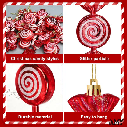 Christmas Candy Cane Ornaments - Glitter Tree Decorations