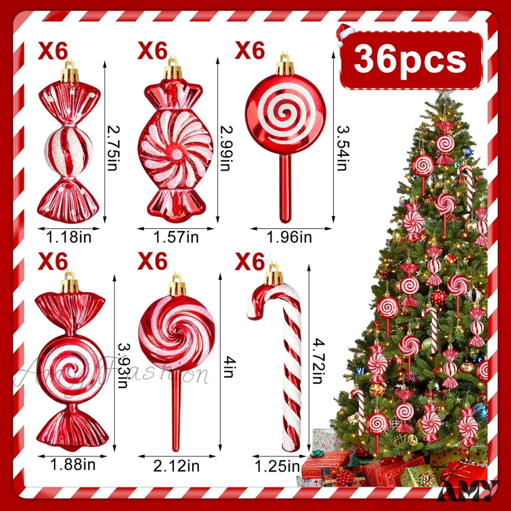 Christmas Candy Cane Ornaments - Glitter Tree Decorations