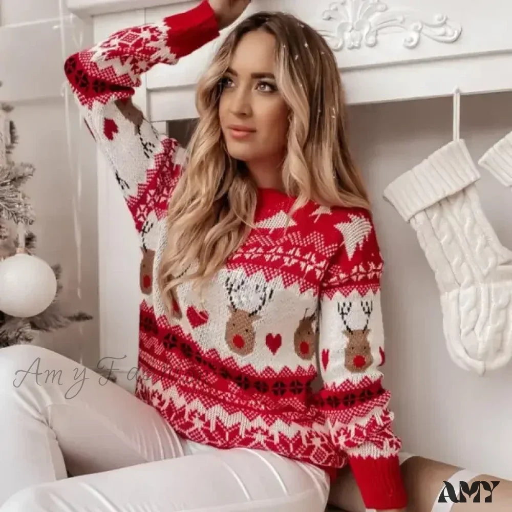 Christmas Casual Soft O Neck Long Sleeve Warm Thick Winter Sweater