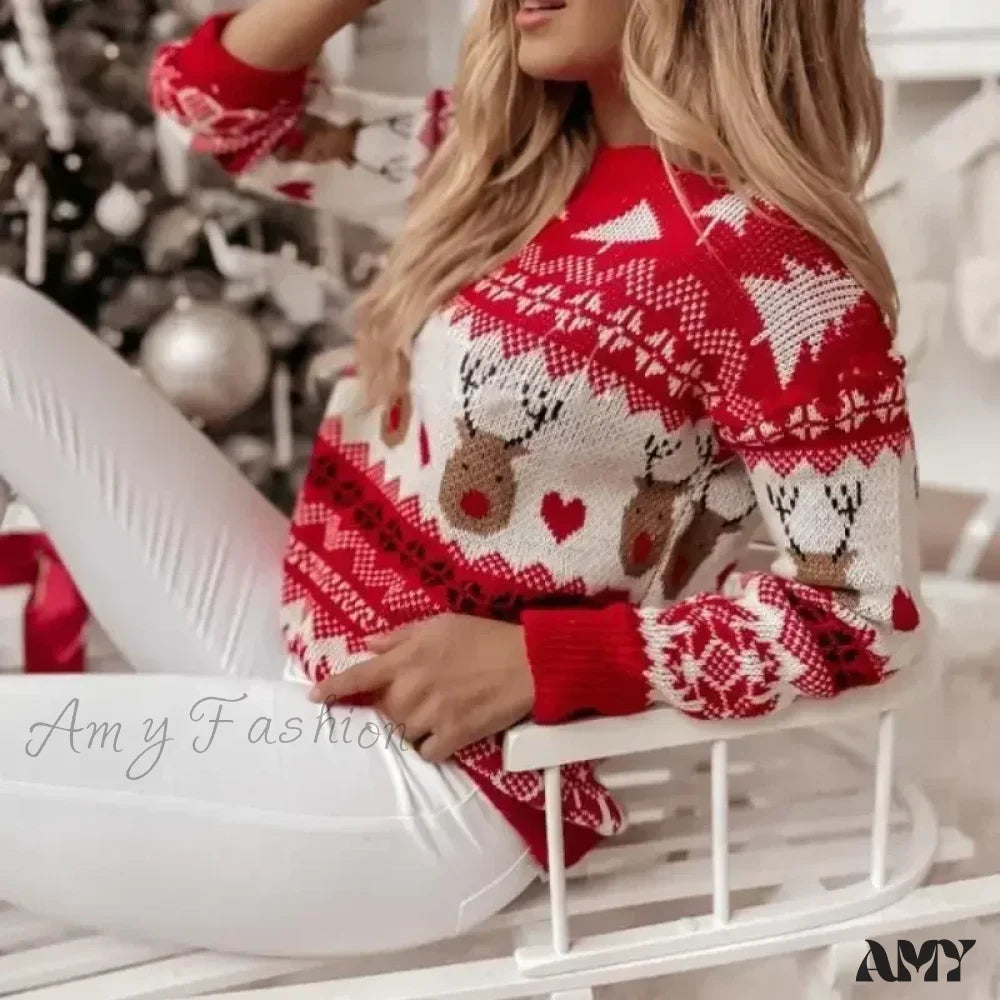 Christmas Casual Soft O Neck Long Sleeve Warm Thick Winter Sweater