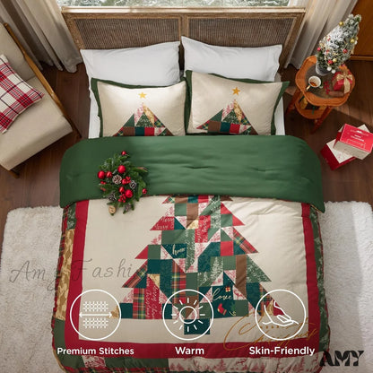 Christmas Comforter Set Queen - Bedding With Tree 3 Pieces 1 And 2 Pillow Shams