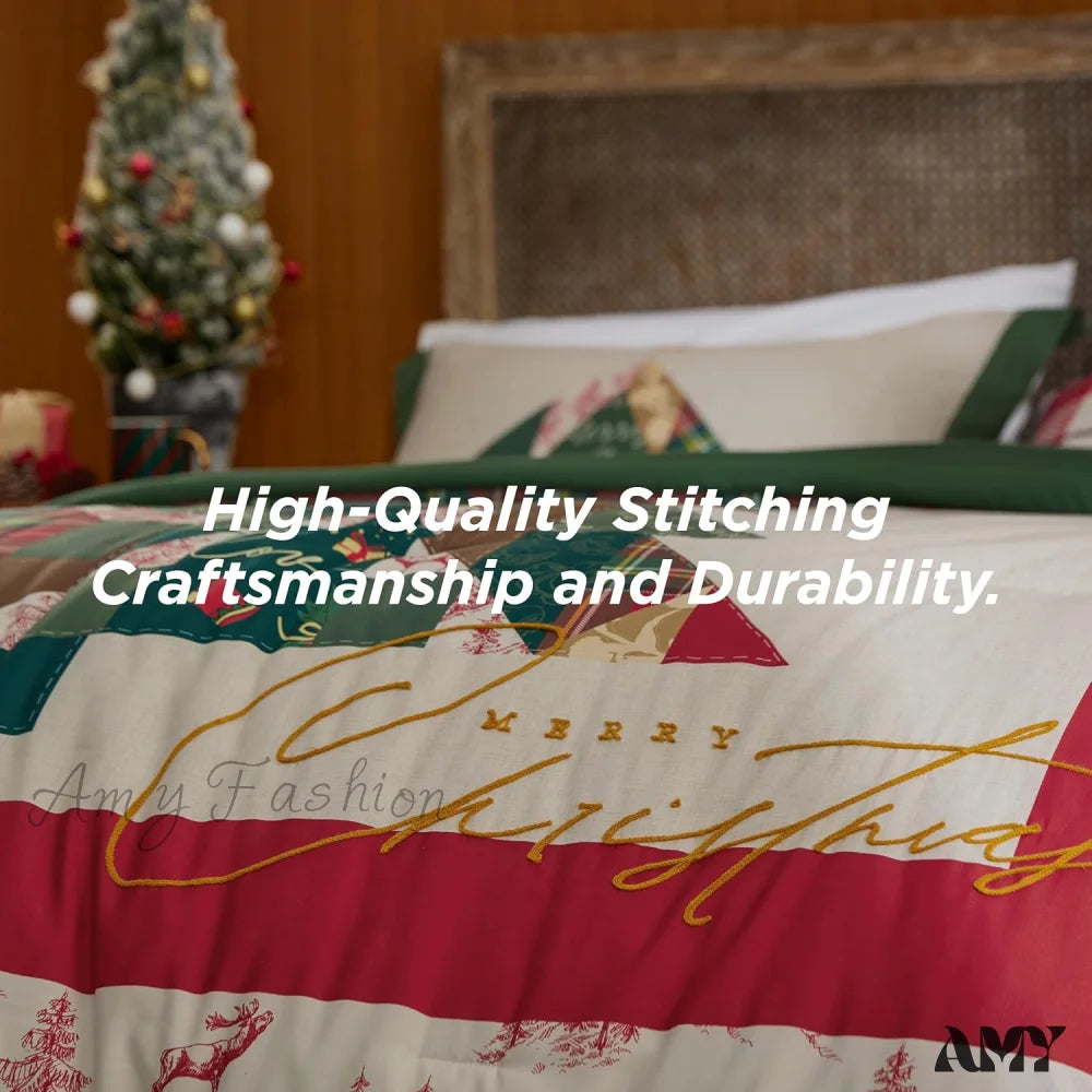 Christmas Comforter Set Queen - Bedding With Tree 3 Pieces 1 And 2 Pillow Shams