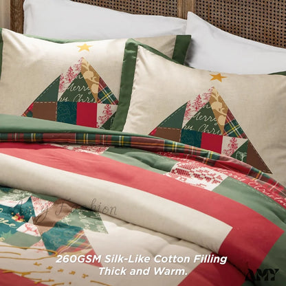 Christmas Comforter Set Queen - Bedding With Tree 3 Pieces 1 And 2 Pillow Shams