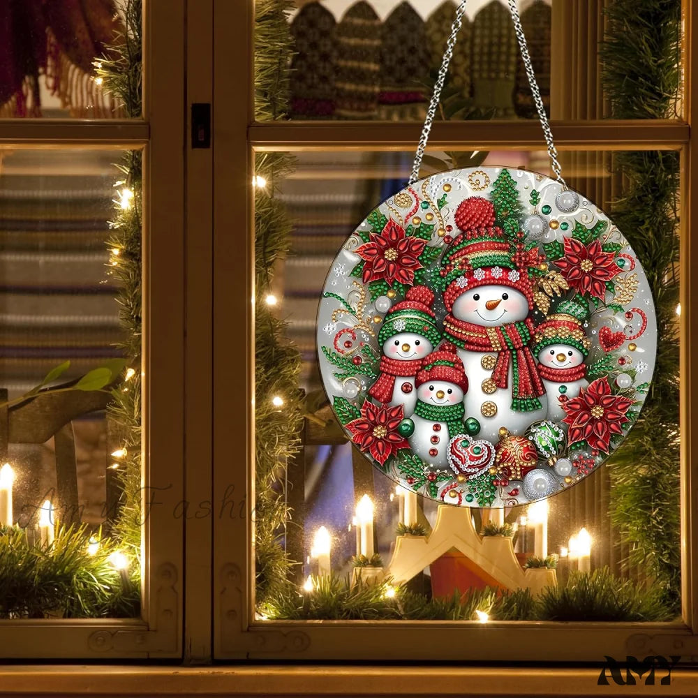 Christmas Diamond Art Painting Wreath Kit - Snowman