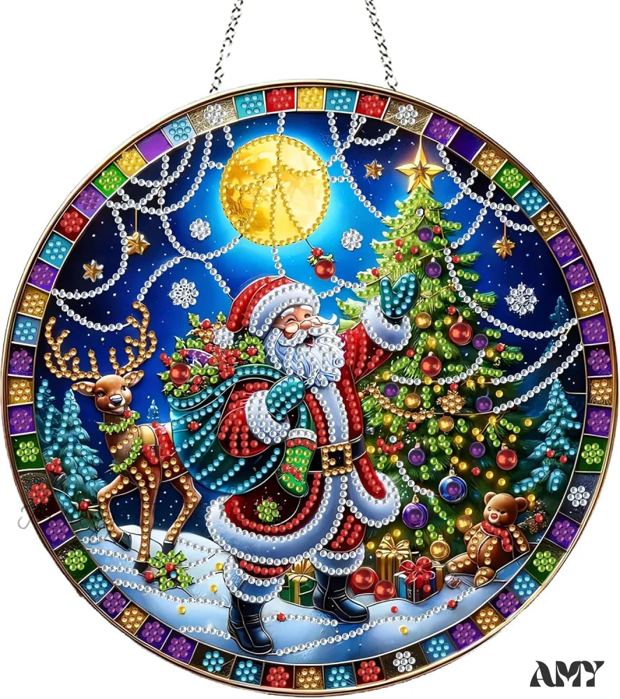 Christmas Diamond Art Painting Wreath Kit - Snowman Santa Claus-1