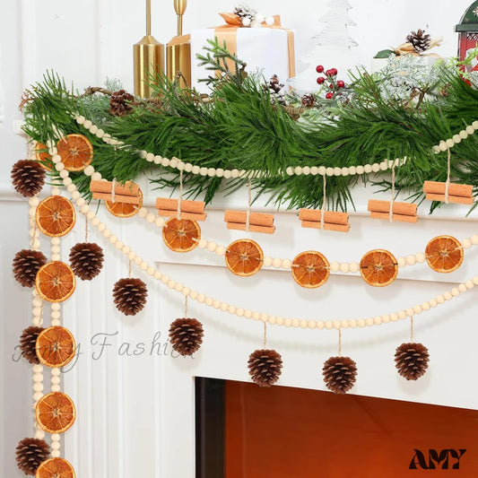 Christmas Garland With Dried Orange Slices Wooden Beads Pine Cones And Cinnamon Sticks - Xmas Tree