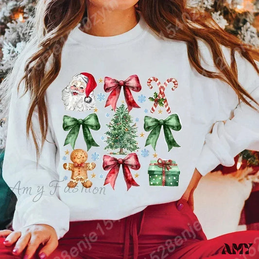 Christmas Hoodie With Bow Print