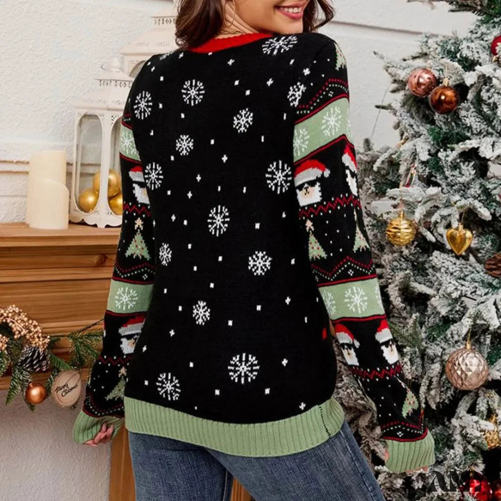 Christmas Jacquard Knitted Pullover With Led Lights - Casual Fashion Sweater