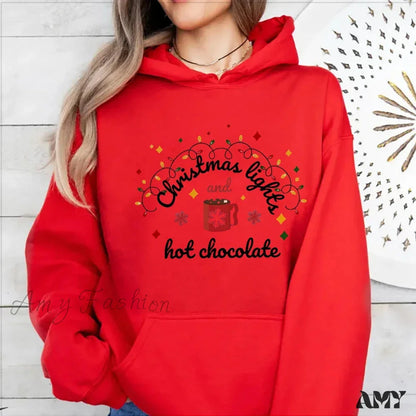 Christmas Lights Hot Chocolate Hoodie - Merry & Bright Festive Family Style Red / S