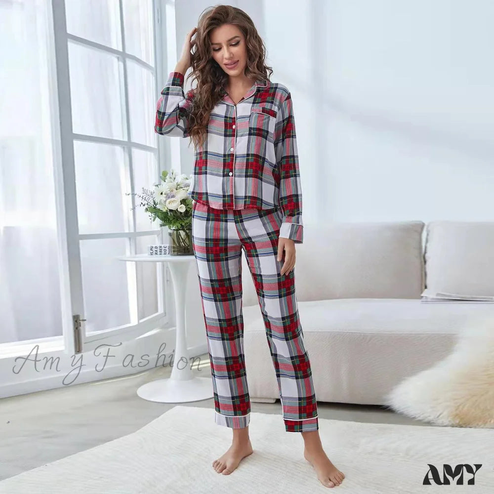 Christmas Long Sleeve Shirt Pajama Nightwear Suit Red / Xs