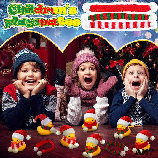 Christmas Mini Rubber Duckies With Hats And Scarf - Set Of 12