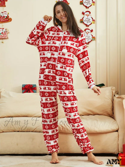 Christmas Reindeer Flannel One-Piece Pajama Suit