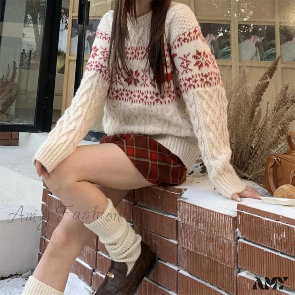 Christmas Round Neck Knitted Sweater - Lazy Style Fashion For Autumn/Winter