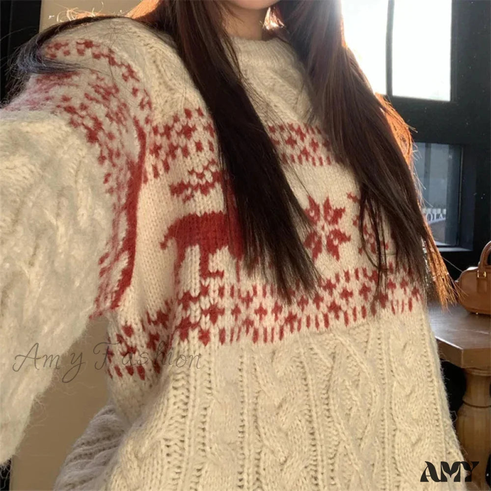 Christmas Round Neck Knitted Sweater - Lazy Style Fashion For Autumn/Winter