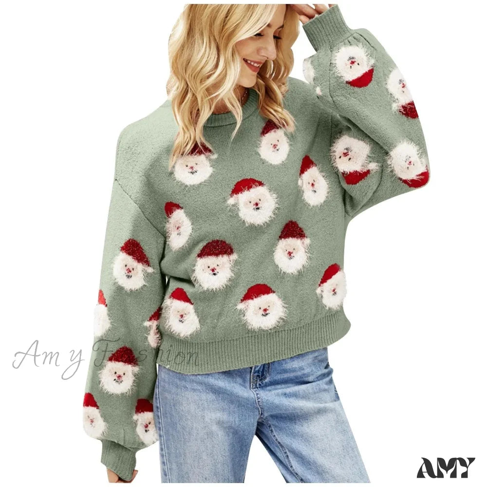 Christmas Santa Head Oversized Sweater Fruit Green / S