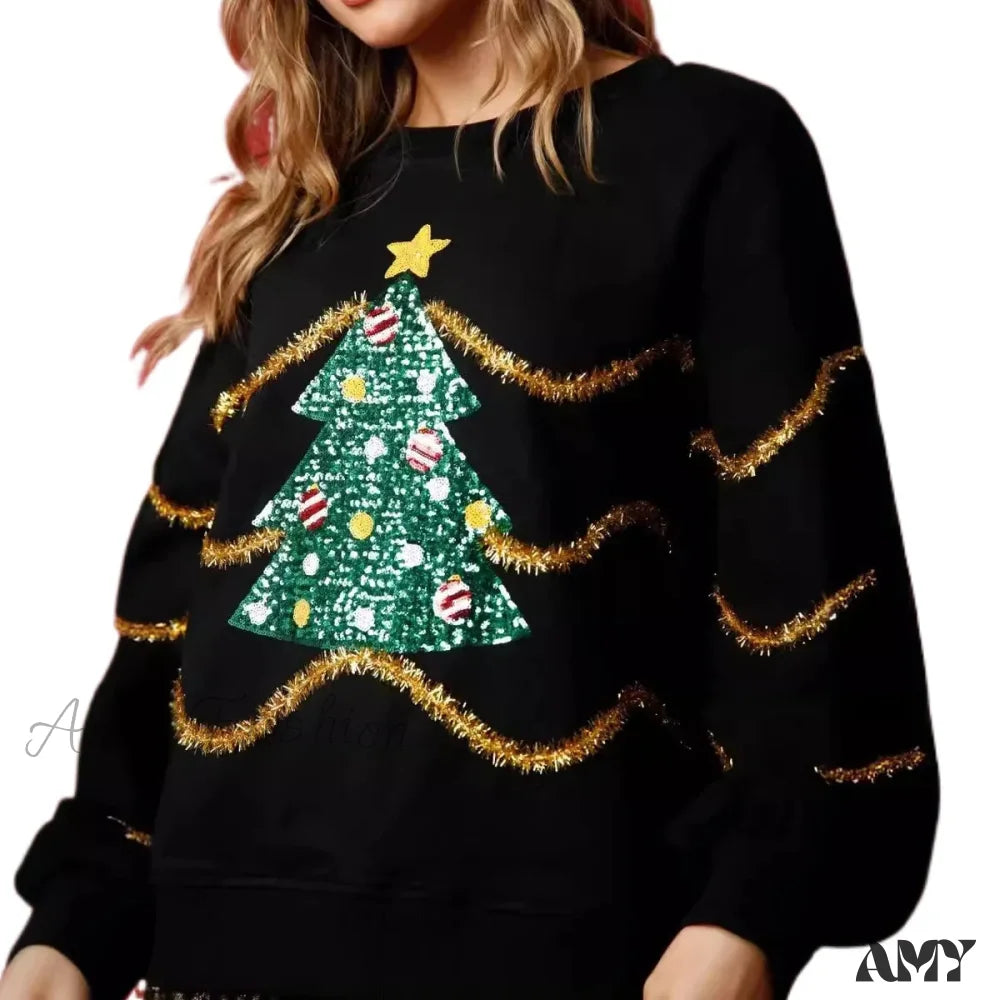 Christmas Sequins Stripes Long Sleeve Casual Sweater