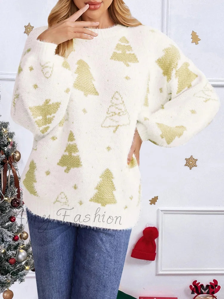 Christmas Tree Design Loose Lazy Wind Sweater Multi / S