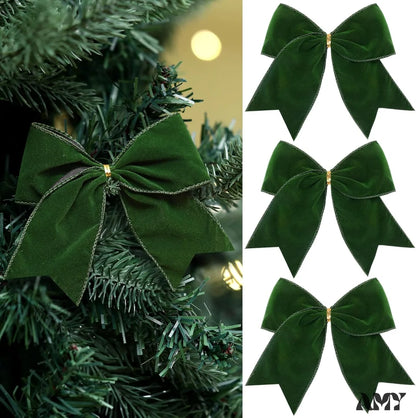 Christmas Velvet Bows - Milky White/Brown/Green (12 Pcs) Green