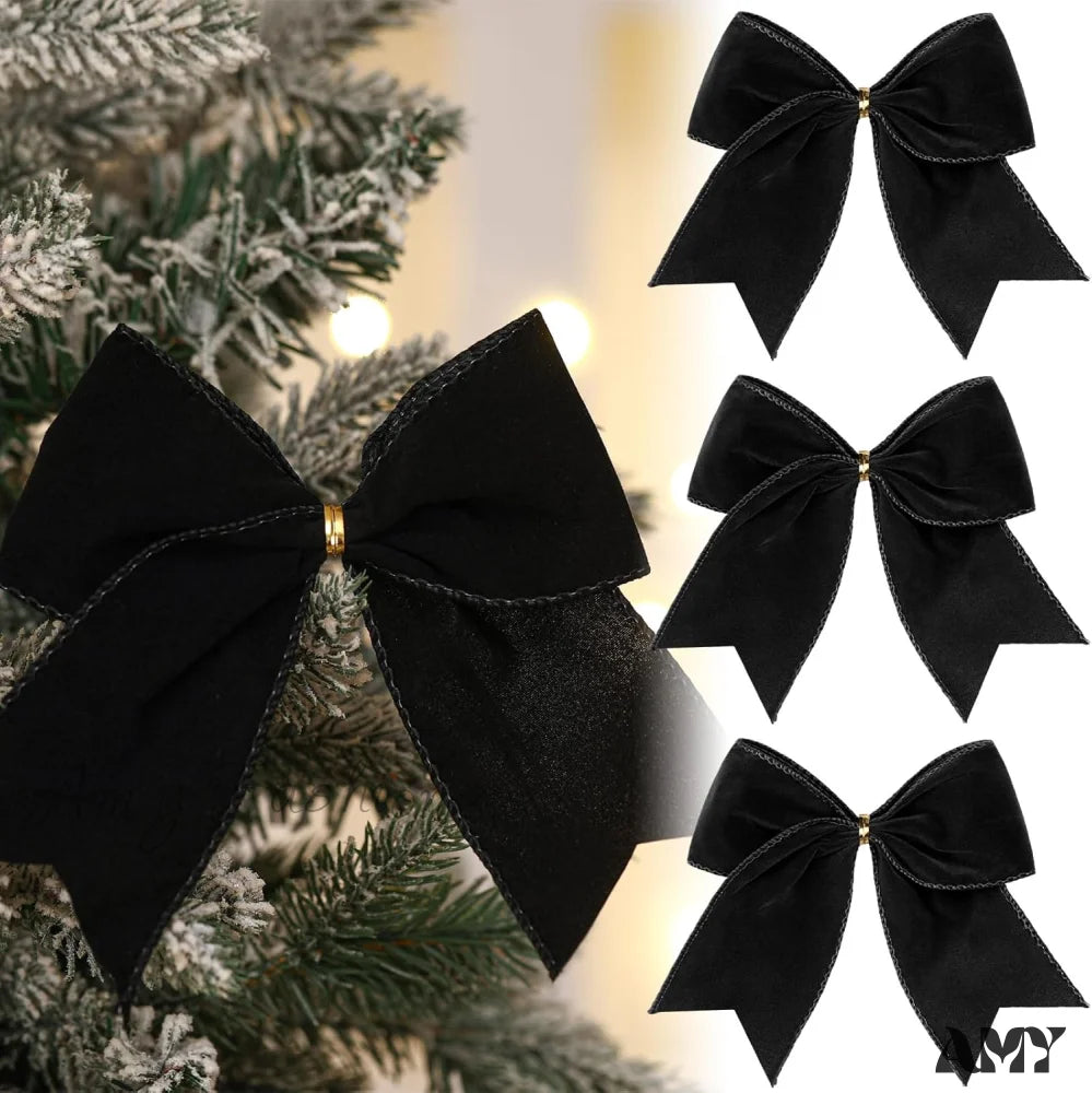 Christmas Velvet Bows - Milky White/Brown/Green (12 Pcs) Black