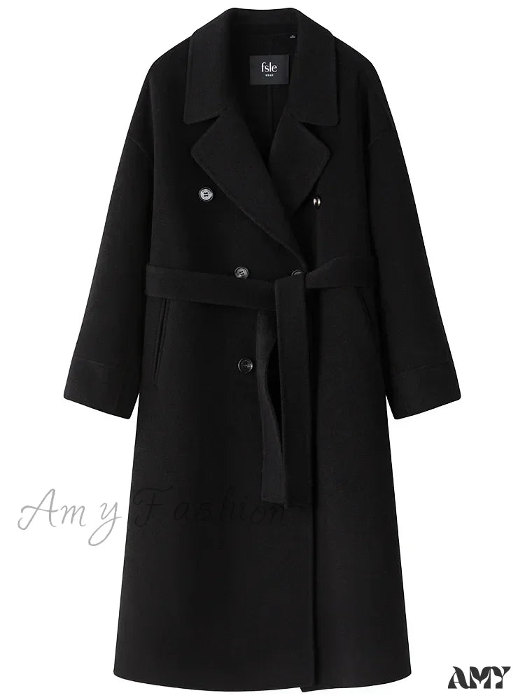 Classic Elegant Floating Long Woolen High-End Double-Breasted New Female Coat