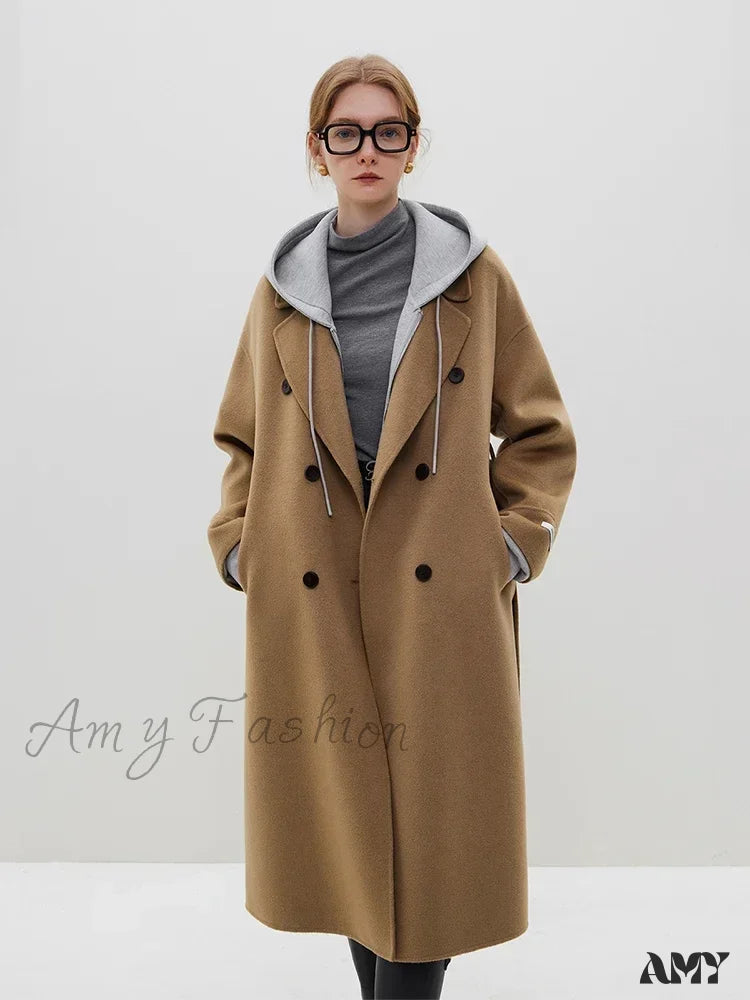 Classic Elegant Floating Long Woolen High-End Double-Breasted New Female Coat Camel / Xxs