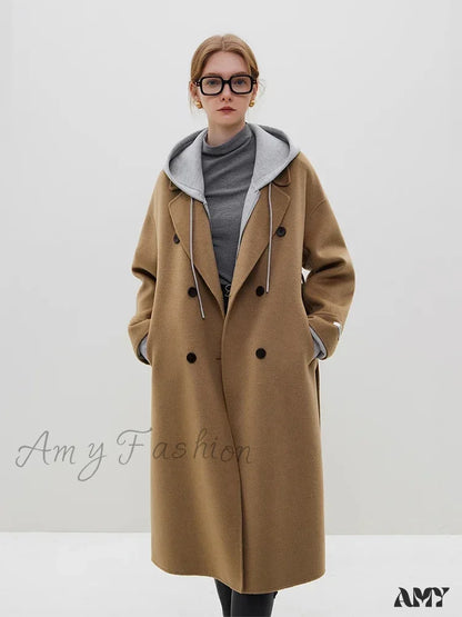 Classic Elegant Floating Long Woolen High-End Double-Breasted New Female Coat Camel / Xxs