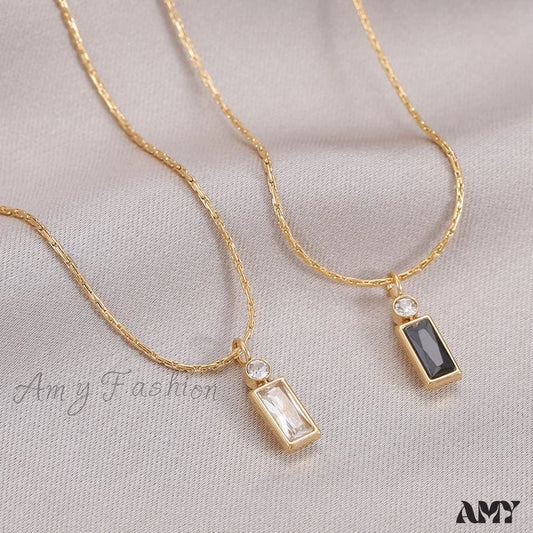 Classic Style Mini Rectangular Shining Zircon Necklaces