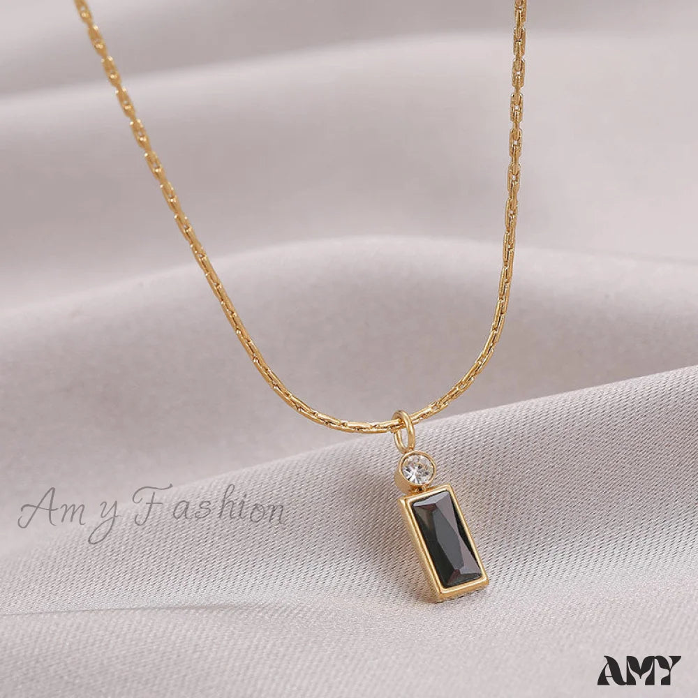 Classic Style Mini Rectangular Shining Zircon Necklaces Black