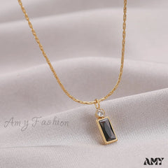 Classic Style Mini Rectangular Shining Zircon Necklaces Black