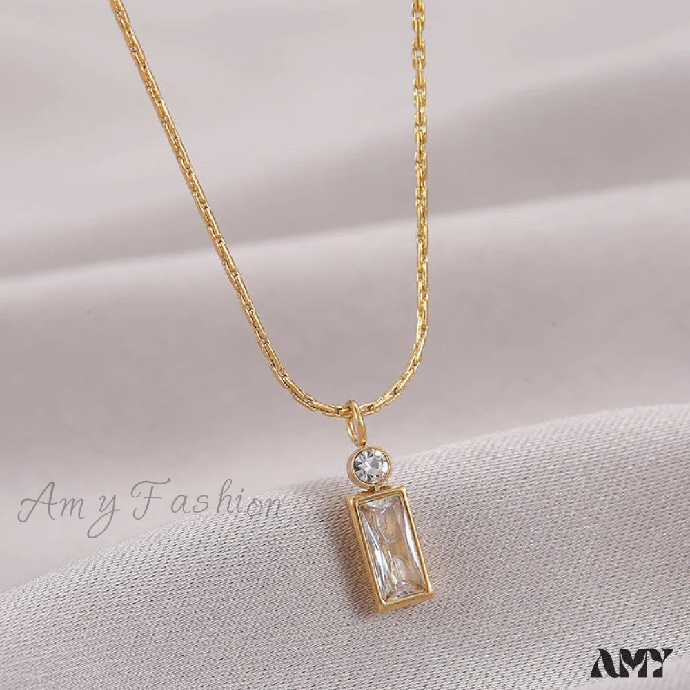 Classic Style Mini Rectangular Shining Zircon Necklaces White