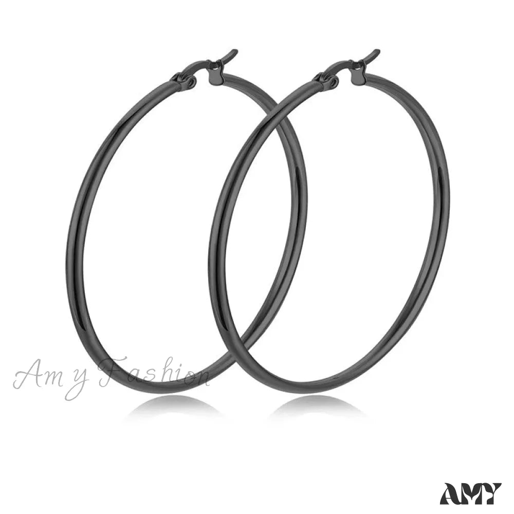 Classic Style Stainless Steel Simple Hoop Earrings Black 2*70Mm